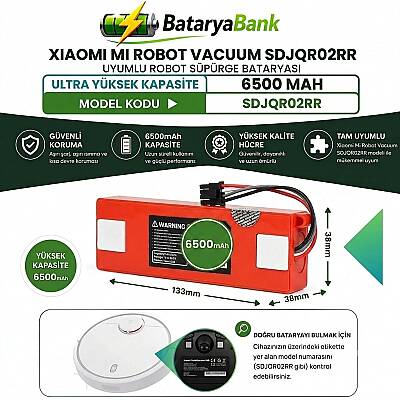 Mi Robot Vacuum SDJQR02RR Uyumlu Robot Süpürge Bataryası 14.4V-14.8V 6500mAh Yüksek Kapasiteli Li-ion Pil - 1