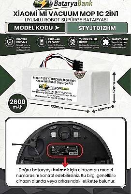 Mi Vacuum Mop 1C STYTJ01ZHM Robot Süpürge Bataryası 14.4V 2600mAh Li-ion Uyumlu Yedek Pil - 1
