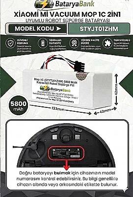 Mi Vacuum Mop 1C STYTJ01ZHM Robot Süpürge Bataryası 14.4V 5800mAh Li-ion Uyumlu Yüksek Kapasiteli Yedek Pil - 1