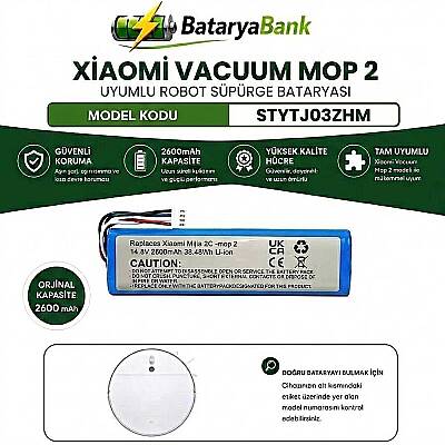 Mi Vacuum Mop 2 STYTJ03ZHM Robot Süpürge Bataryası 14.8V 2600mAh Li-ion Uyumlu Yedek Pil - 1