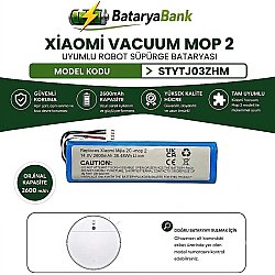 Mi Vacuum Mop 2 STYTJ03ZHM Robot Süpürge Bataryası 14.8V 2600mAh Li-ion Uyumlu Yedek Pil - BataryaBank