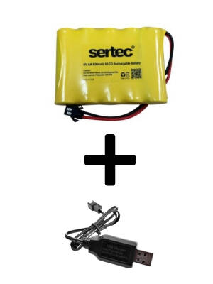 Sertec 6V 800mAh Siyah Soket Oyuncak Araba Pili + USB Şarj Cihazı Seti - 1