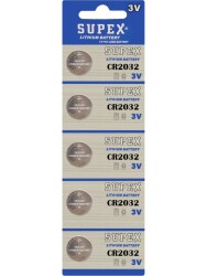 Supex CR2032 3V Lityum Pil / CR 2032 3V Düğme Pil 5'li Kart Paket - Supex