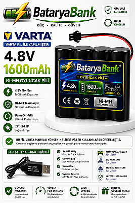 Varta 4.8V 1600mAh Oyuncak Araba Pili Bataryası Siyah Soket + USB Şarj Cihazı - 1