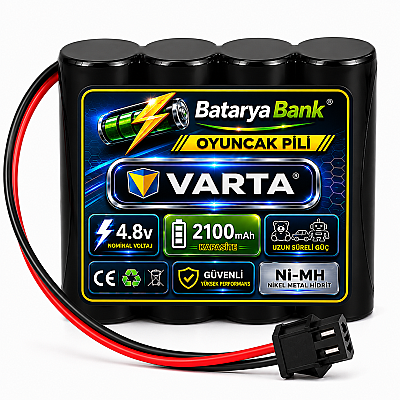 Varta 4.8V 2100mAh Oyuncak Araba Pili Bataryası Siyah Soket | Varta Hücreli NiMH Şarjlı Batarya - 1
